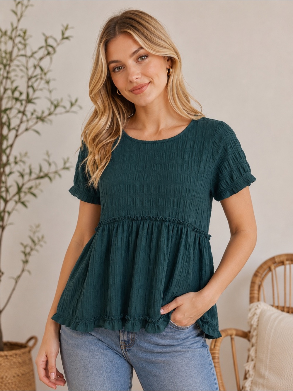 Entro Peplum Short Sleeve Top - Oversized